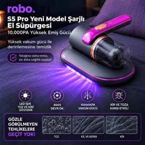 robo S5 Pro Yeni Model Şarjlı El Süpürgesi 9.000PA Yüksek Emiş Gücü