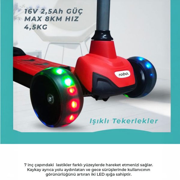 robo 3 tekerlekli elektrikli cocuk scooter 6