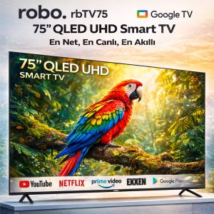 robo 75 inç 190 Ekran 4K Ultra HD Uydu Alıcılı Smart QLED Google TV