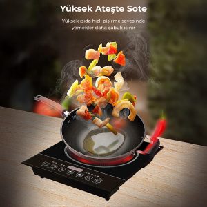 robo 2200W Dijital Dokunmatik Tekli Elektrikli Ocak - Tüm Tencere Tiplerine Uyumlu Siyah Kristal Cam Büyük Boy