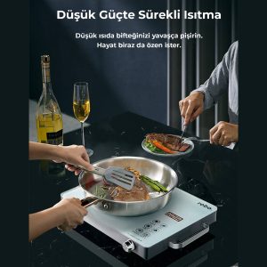 robo 2200W Dijital Dokunmatik Tekli Elektrikli Ocak - Tüm Tencere Tiplerine Uyumlu Beyaz Kristal Cam