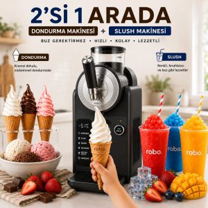 robo 2'si Bir Arada Dondurma ve Slush (buzlaş) Makinesi