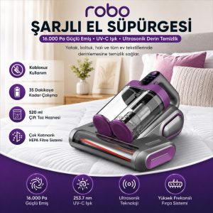 robo Şarjlı Çift Hazneli Akar Mite Süpürgesi