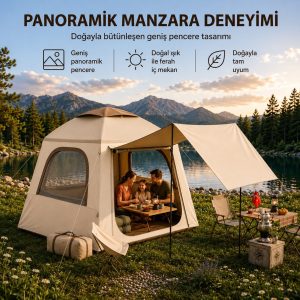robo 4-5 Kişilik 4 Mevsim Tenteli Şişme Çadır - Su Geçirmez Oxford Kumaş - Bacalı - Sineklikli Pencere