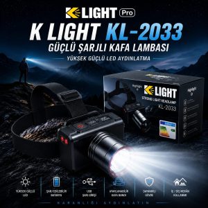 robo K LIGHT Serisi KL-2033 Dijital Göstergeli Şarjlı LED Kafa Lambası
