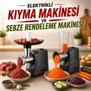 robo Elektrikli Kıyma Makinesi ve Sebze Rende Makinesi – 500W, 7 Aparat, 3 Kıyma Diski (3-5-7 mm), Sucuk ve İçli Köfte Aparatlı