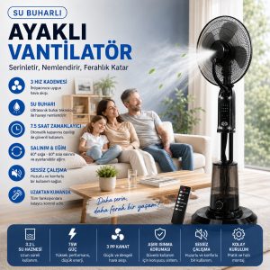 robo Uzaktan Kumandalı Soğuk Su Buharlı Vantilatör - 45 cm, 3.2 L Su Haznesi, 7.5 Saat Zamanlayıcı
