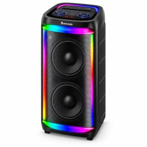 robo Hiking ST-03 Taşınabilir Parti Hoparlörü – 60W Bluetooth Hoparlör, Çift Woofer, RGB Işıklı, Karaoke Mikrofon Girişli