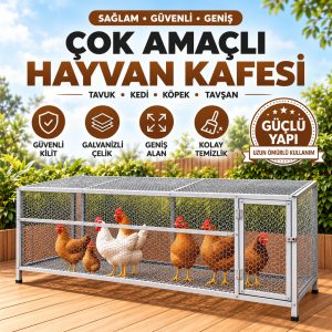 robo Katlanır Kafes – Çelik Galvaniz Çok Amaçlı Hayvan Kafesi, Altıgen Tel Örgü, Yerden Yüksek, 195×67×66 cm