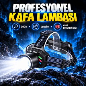 robo K Light KL-8502 Şarjlı Profesyonel Kafa Lambası Zoom Özellikli Hareket Sensörlü Arka Güvenlik Işıklı